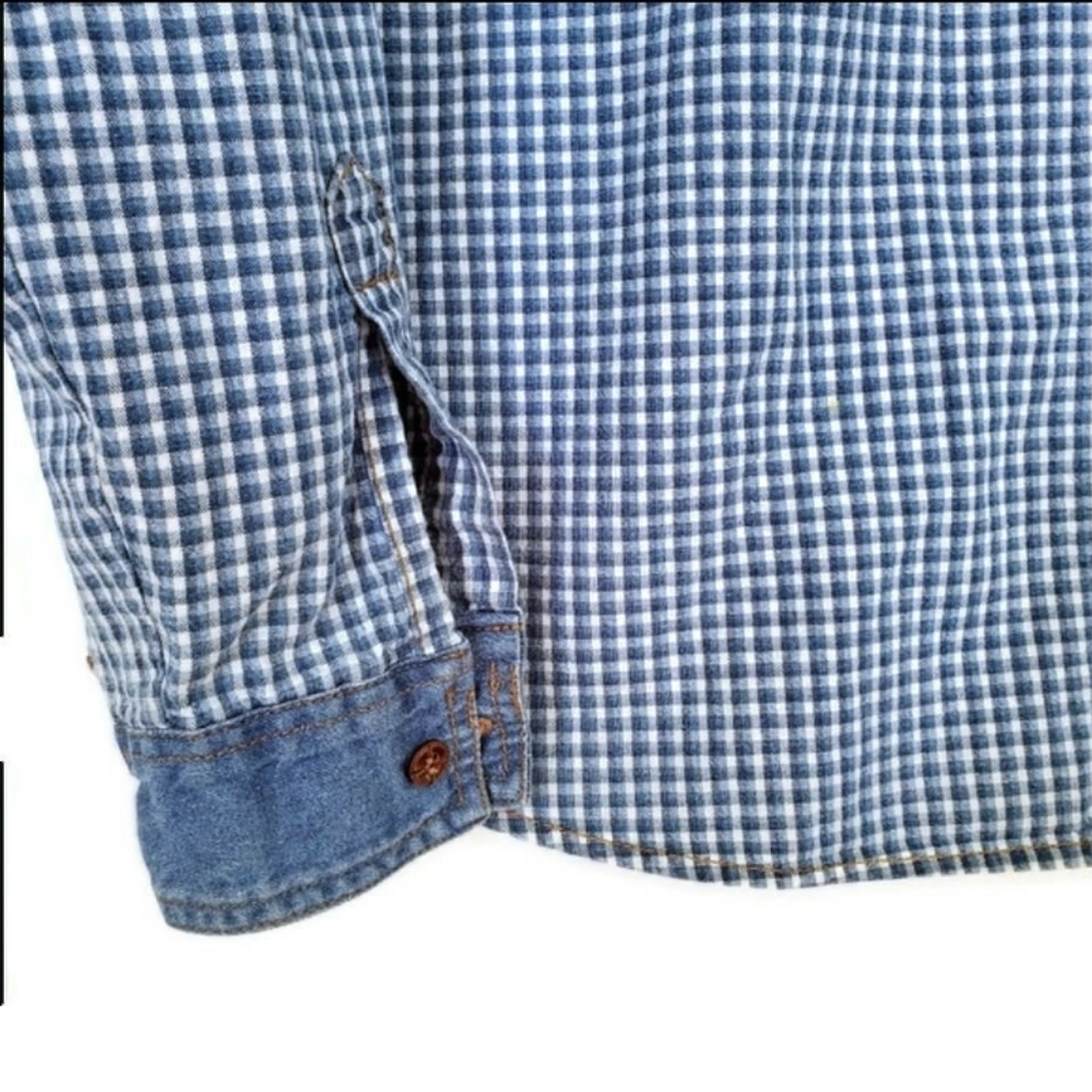 VINTAGE Denim Checkered Button Down Size L - EUC! - Picture 6 of 8